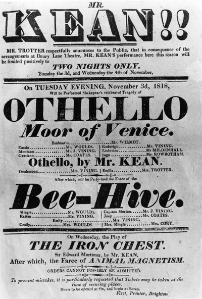 Theatre Bill Advertising Performances of Mr. Kean by English School